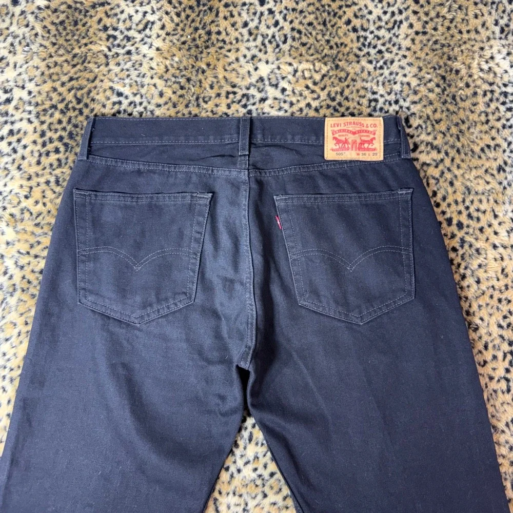 Levis 505 Regular Fit Black Denim Jeans Mens W36 L29 Straight Leg Pants